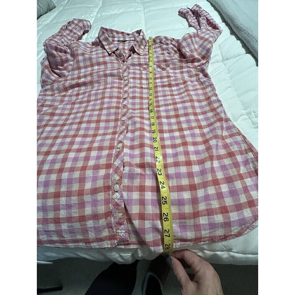 Eddie Bauer Women’s Shirt Pink/Orange Plaid Button Up Classic Fit Size Large - Picture 6 of 6